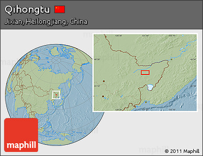 Savanna Style Location Map of Qihongtu, hill shading