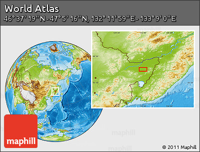 Physical Location Map of the Area around 46° 51' 18" N, 132° 40' 30" E