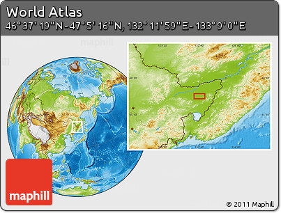 Physical Location Map of the Area around 46° 51' 18" N, 132° 40' 30" E