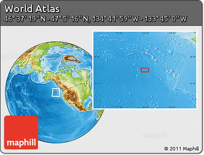 Physical Location Map of the Area around 46° 51' 18" N, 134° 13' 29" W