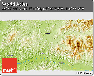 Physical 3D Map of the Area around 46° 51' 18" N, 136° 4' 29" E