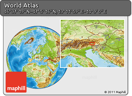 Physical Location Map of the Area around 46° 51' 18" N, 13° 40' 30" E