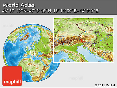 Physical Location Map of the Area around 46° 51' 18" N, 13° 40' 30" E