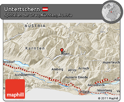 Shaded Relief Panoramic Map of Untertschern