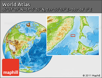 Physical Location Map of the Area around 46° 51' 18" N, 140° 19' 29" E