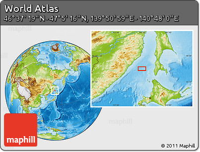 Physical Location Map of the Area around 46° 51' 18" N, 140° 19' 29" E