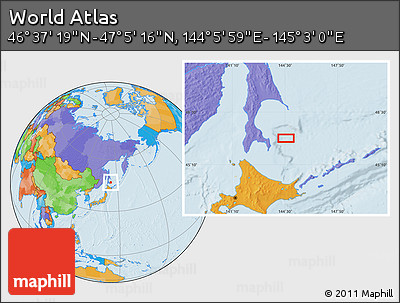 Political Location Map of the Area around 46° 51' 18" N, 144° 34' 29" E