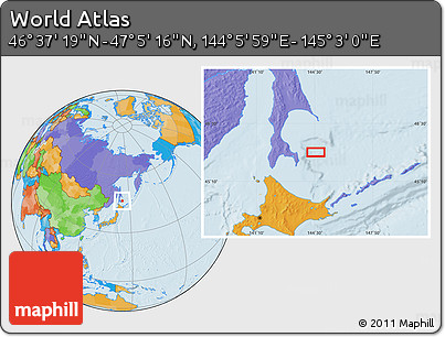 Political Location Map of the Area around 46° 51' 18" N, 144° 34' 29" E