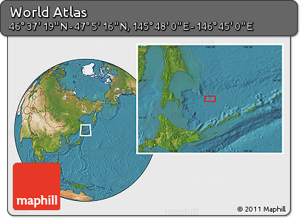 Satellite Location Map of the Area around 46° 51' 18" N, 146° 16' 30" E