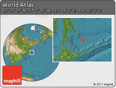 Satellite Location Map of the Area around 46° 51' 18" N, 146° 16' 30" E