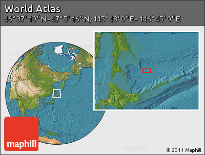 Satellite Location Map of the Area around 46° 51' 18" N, 146° 16' 30" E