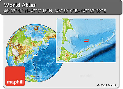 Physical Location Map of the Area around 46° 51' 18" N, 147° 7' 30" E
