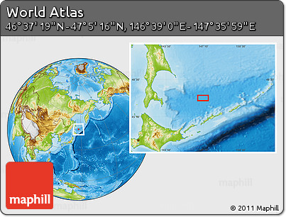 Physical Location Map of the Area around 46° 51' 18" N, 147° 7' 30" E