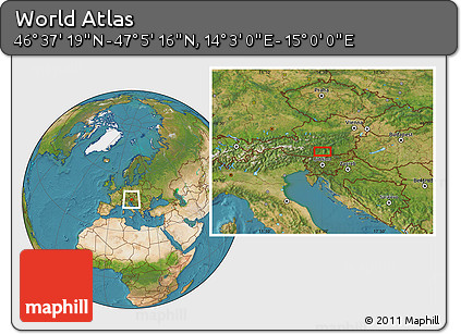Satellite Location Map of the Area around 46° 51' 18" N, 14° 31' 30" E