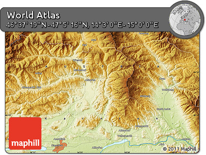 Physical Map of the Area around 46° 51' 18" N, 14° 31' 30" E