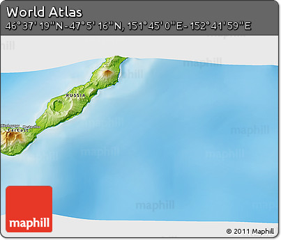 Physical 3D Map of the Area around 46° 51' 18" N, 152° 13' 29" E