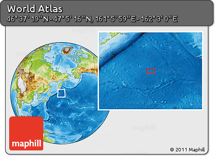 Physical Location Map of the Area around 46° 51' 18" N, 161° 34' 29" E