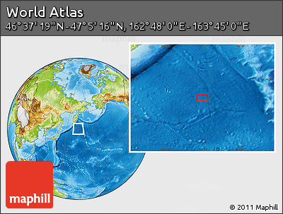 Physical Location Map of the Area around 46° 51' 18" N, 163° 16' 30" E