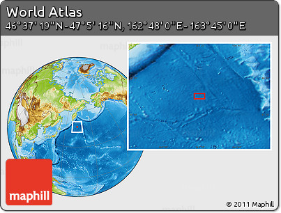 Physical Location Map of the Area around 46° 51' 18" N, 163° 16' 30" E