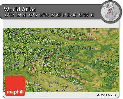 Satellite 3D Map of the Area around 46° 51' 18" N, 16° 13' 30" E