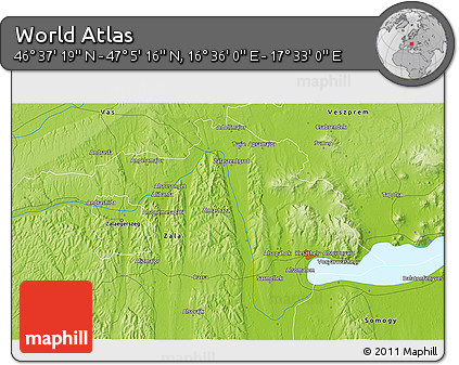 Physical 3D Map of the Area around 46° 51' 18" N, 17° 4' 30" E