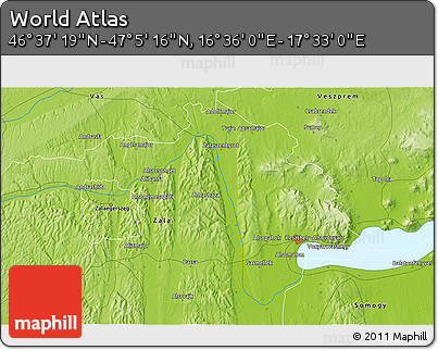 Physical 3D Map of the Area around 46° 51' 18" N, 17° 4' 30" E