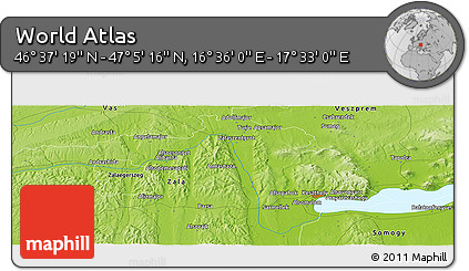 Physical Panoramic Map of the Area around 46° 51' 18" N, 17° 4' 30" E
