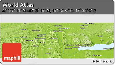 Physical Panoramic Map of the Area around 46° 51' 18" N, 17° 4' 30" E