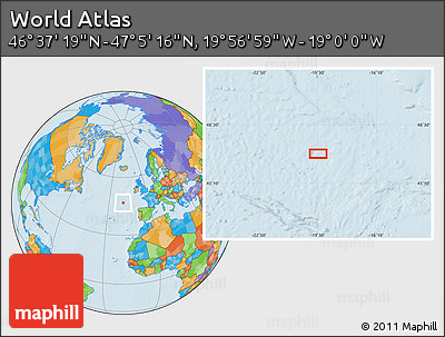 Political Location Map of the Area around 46° 51' 18" N, 19° 28' 30" W