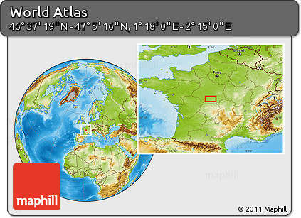 Physical Location Map of the Area around 46° 51' 18" N, 1° 46' 29" E