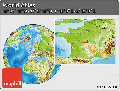 Physical Location Map of the Area around 46° 51' 18" N, 1° 46' 29" E
