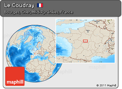 Shaded Relief Location Map of Le Coudray