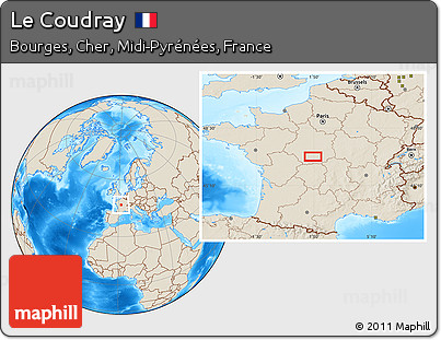 Shaded Relief Location Map of Le Coudray