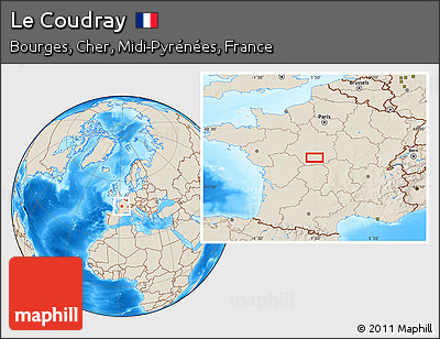Shaded Relief Location Map of Le Coudray
