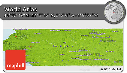 Physical Panoramic Map of the Area around 46° 51' 18" N, 1° 37' 30" W