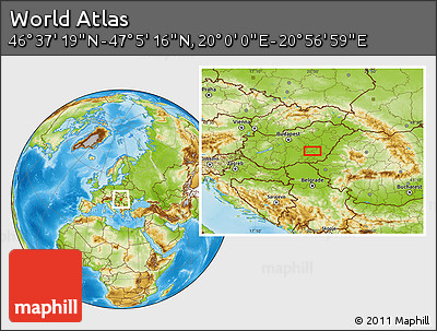 Physical Location Map of the Area around 46° 51' 18" N, 20° 28' 30" E