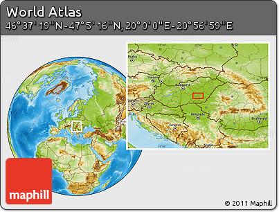 Physical Location Map of the Area around 46° 51' 18" N, 20° 28' 30" E
