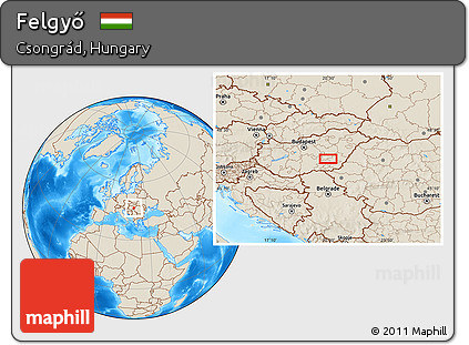 Shaded Relief Location Map of Felgyő