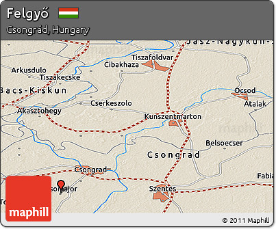 Shaded Relief Panoramic Map of Felgyő