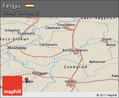 Shaded Relief Panoramic Map of Felgyő