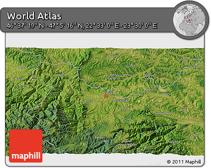 Satellite 3D Map of the Area around 46° 51' 18" N, 23° 1' 29" E