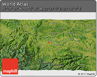 Satellite 3D Map of the Area around 46° 51' 18" N, 23° 1' 29" E