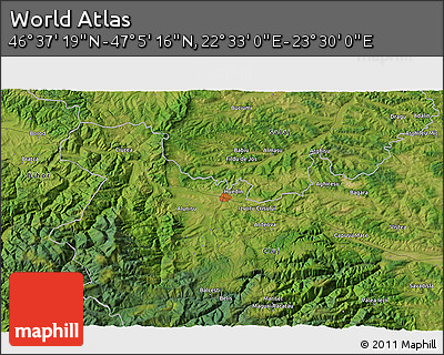 Satellite 3D Map of the Area around 46° 51' 18" N, 23° 1' 29" E