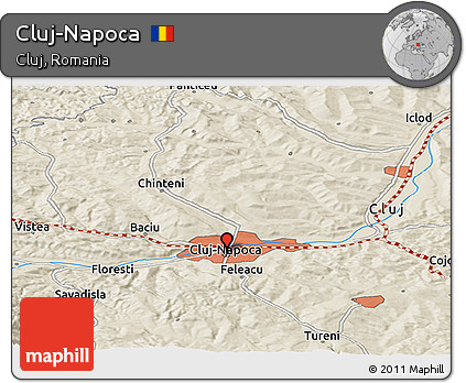 Shaded Relief Panoramic Map of Cluj-Napoca