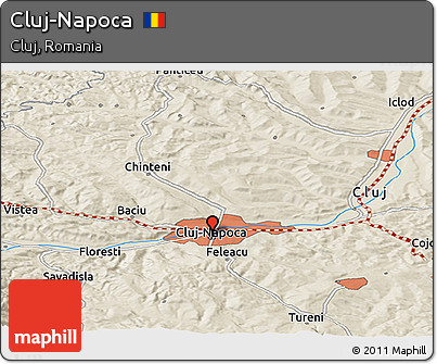 Shaded Relief Panoramic Map of Cluj-Napoca