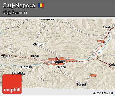 Shaded Relief Panoramic Map of Cluj-Napoca