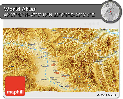 Physical 3D Map of the Area around 46° 51' 18" N, 25° 34' 30" E