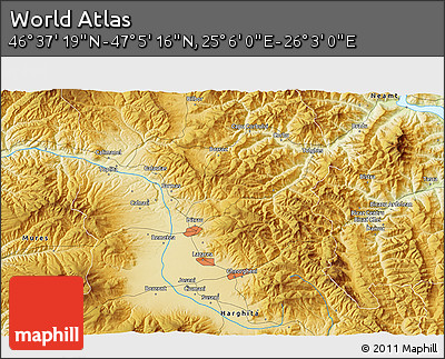Physical 3D Map of the Area around 46° 51' 18" N, 25° 34' 30" E