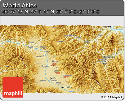 Physical 3D Map of the Area around 46° 51' 18" N, 25° 34' 30" E