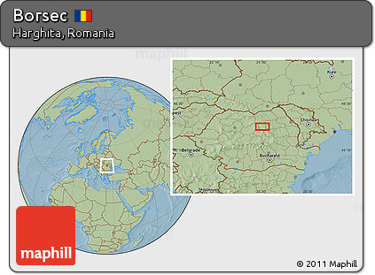 Savanna Style Location Map of Borsec, hill shading